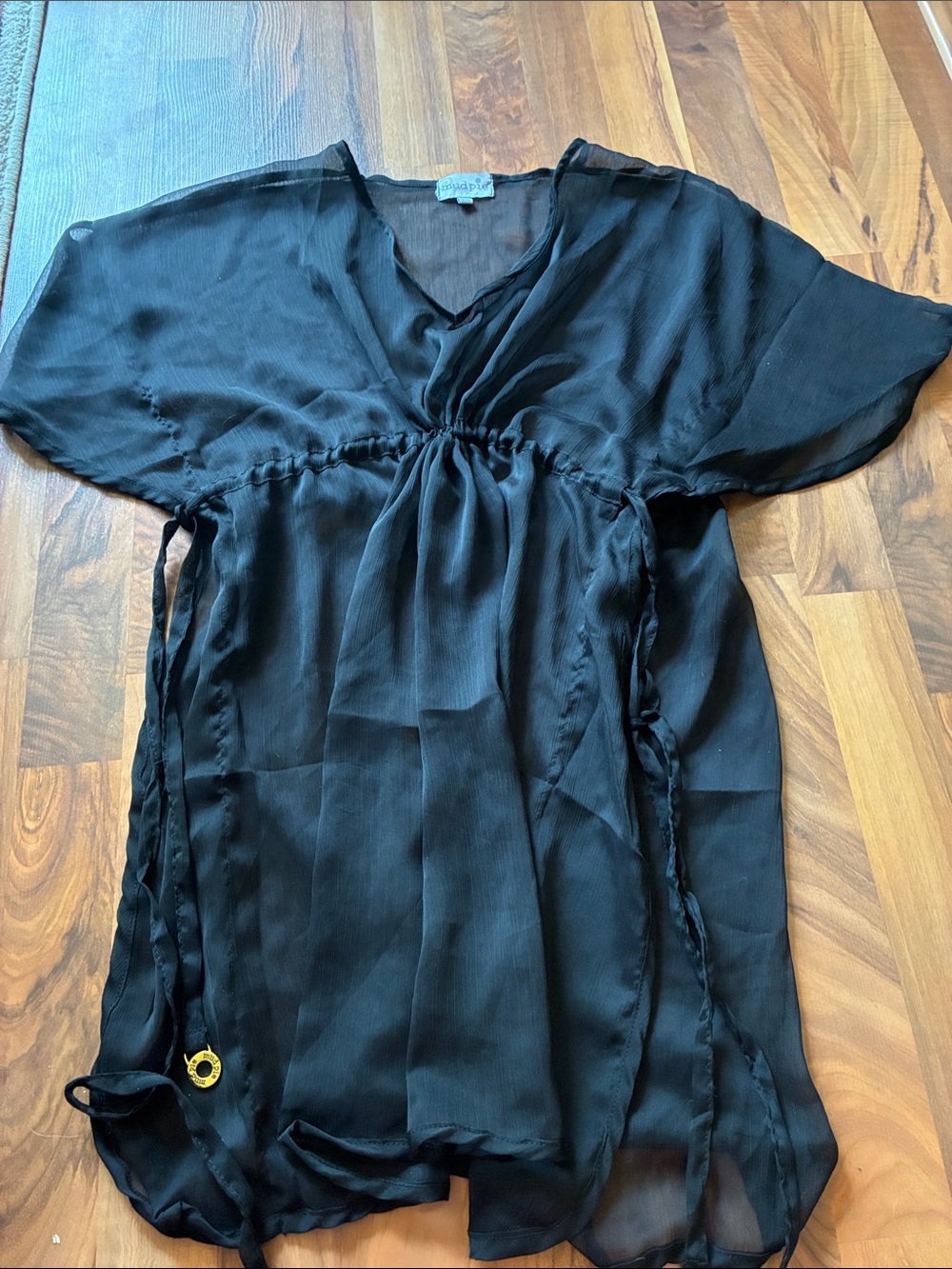 Mud Pie Black Sheer V-Neck Tunic with Side Ties